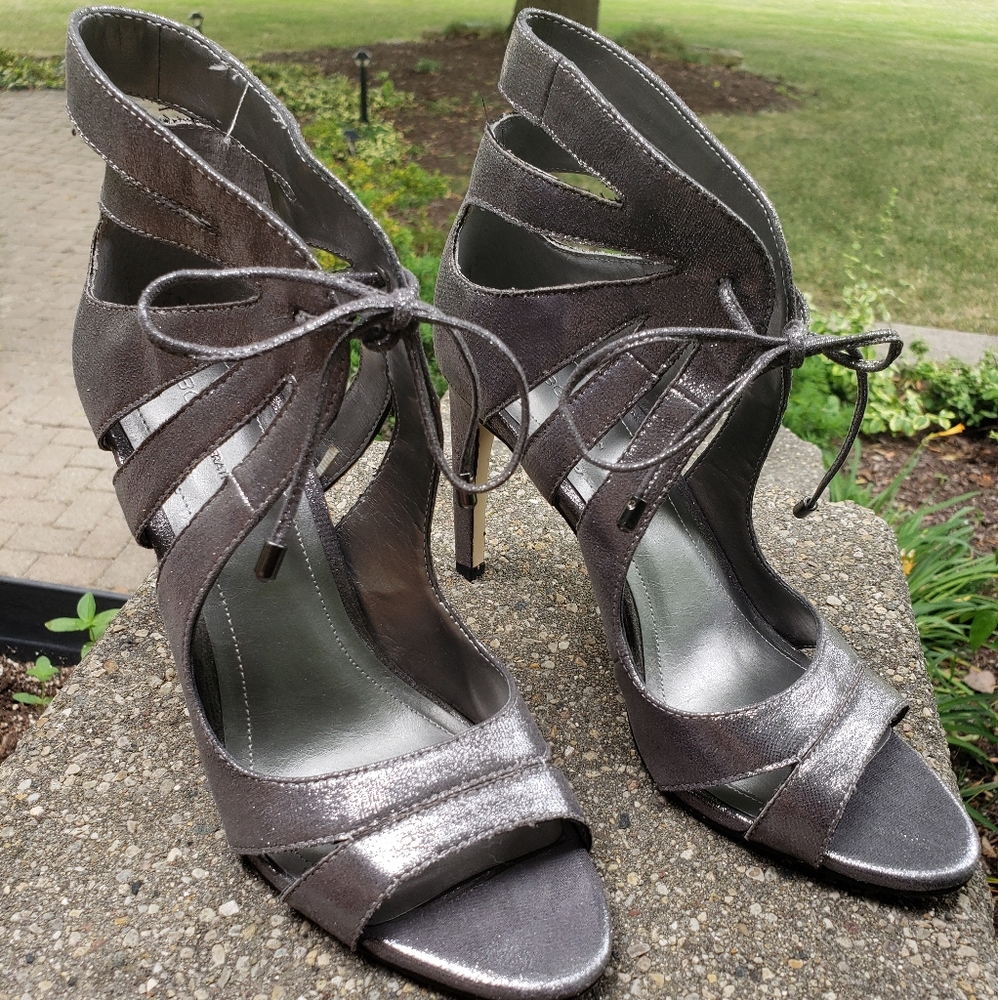 Bcbg metallic gray heels cutout